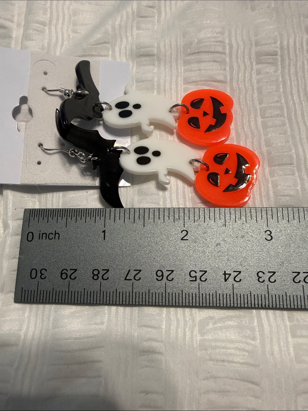 3 pairs Halloween Women’s festive Ghost and Pumpkin Earrings - Orange/White - Picture 3 of 4